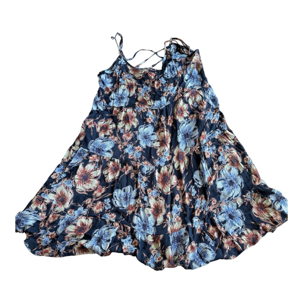 En Crème Women’s Floral Size M Babydoll Flare Dress Summer Casual Blue